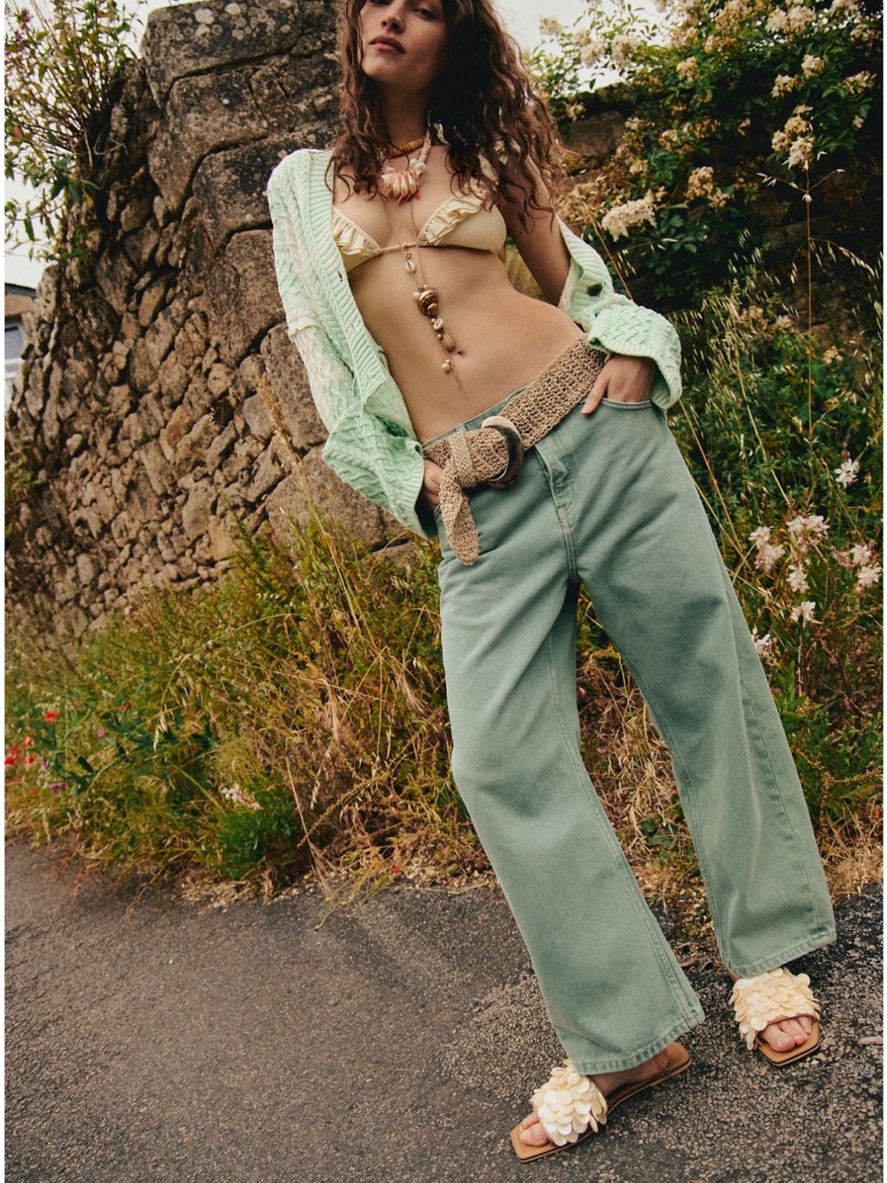 Free People, We The Free Deep Trance Drop Waist Jeans in Green